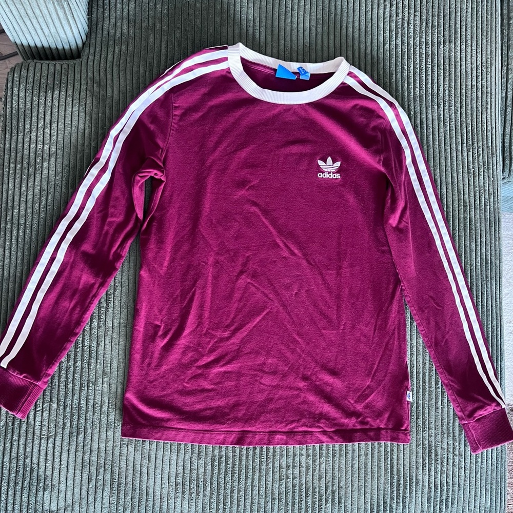 ✨Adidas Maroon Long Sleeve with White Stripes